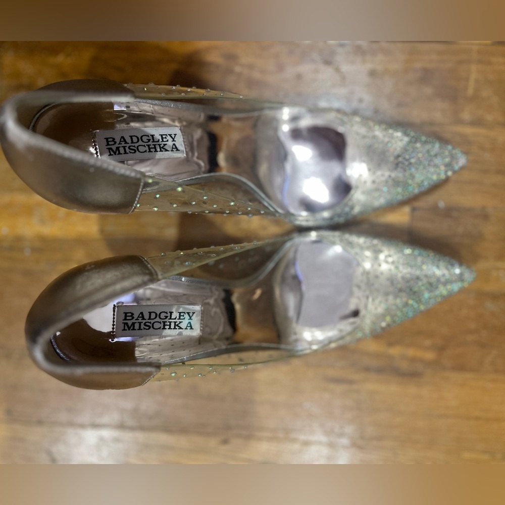 Badgley Mischka Cinderella Pointed Toe Heels Gold and Clear - Picture 2 of 10